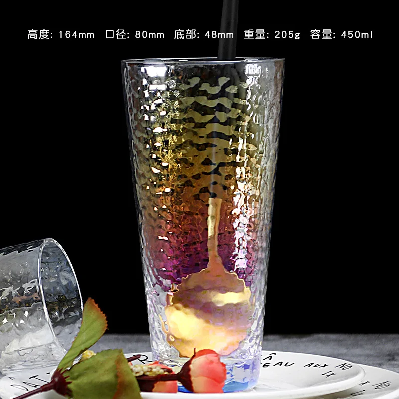 D 450ml Стеклянная чашка красочный молоток сетка прозрачный чай чашки сок, напиток стекло es современный ресторан бар дома питьевой коктейльное стекло - Цвет: D 450ml