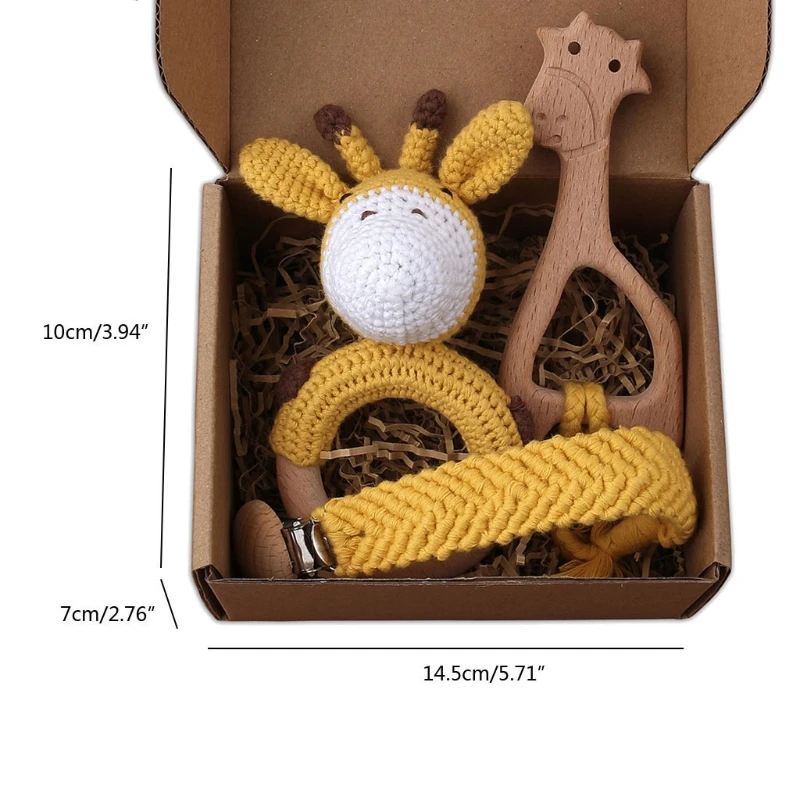 

1Set Baby Teether Music Rattle Dummy Pacifier Chain Clip BPA Free Wood Mammal Deer Crochet Bead Bracelet Montessori Baby Product