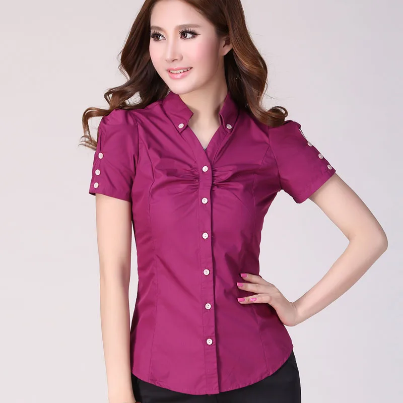 

Women Summer Short Sleeve Shirt Slim Female Blouses Solid Fashion Elegant Ladies Office Top Plus Size Clothing Blusas