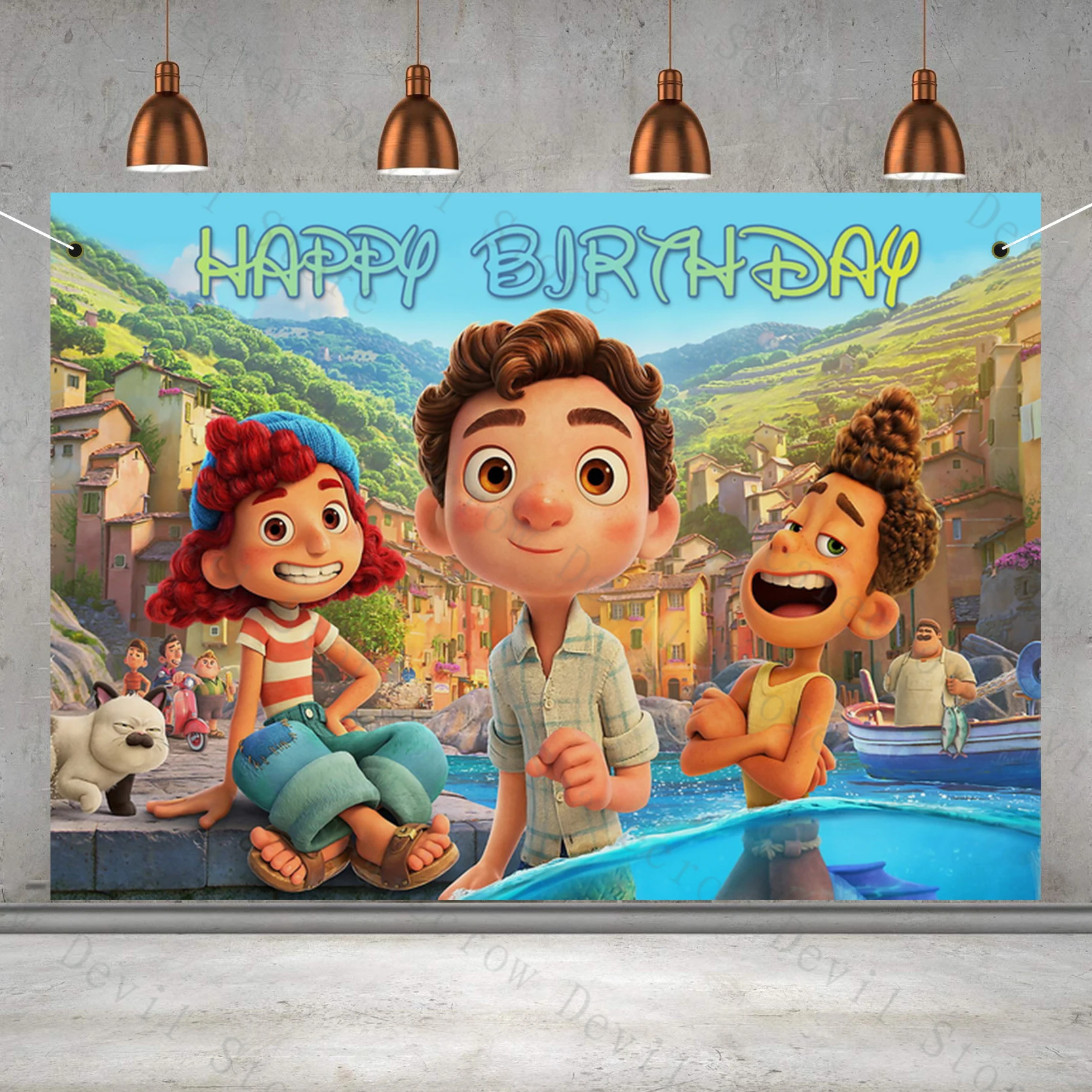 Фон для детской вечеринки Luca Pixar Disney фон фотобудки тканевый на день рождения