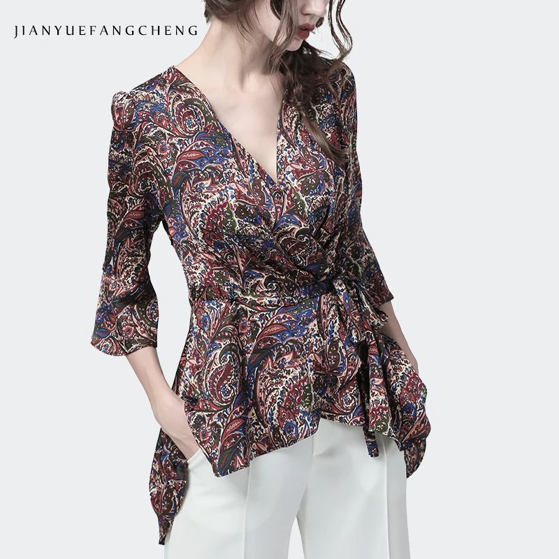 Женская винтажная блузка в стиле бохо с цветочным принтом коротким рукавом