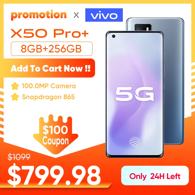 Оригинальный vivo X50 Pro + 8 Гб 256 ГБ двойной режим 5G мобильный телефон Snapdragon 865 50.0MP 44W