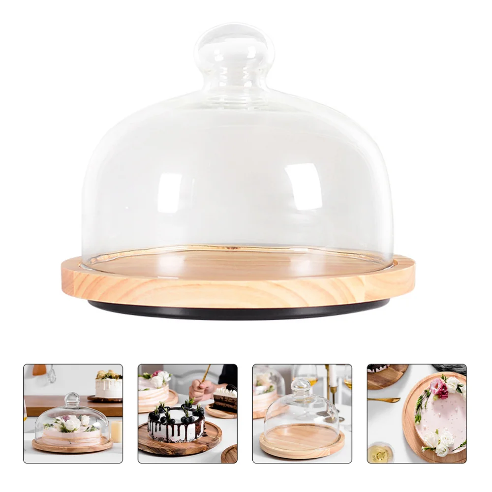 

1pc Creative Dessert Storage Tray Cake Display Plate Wood Glass Food Holder