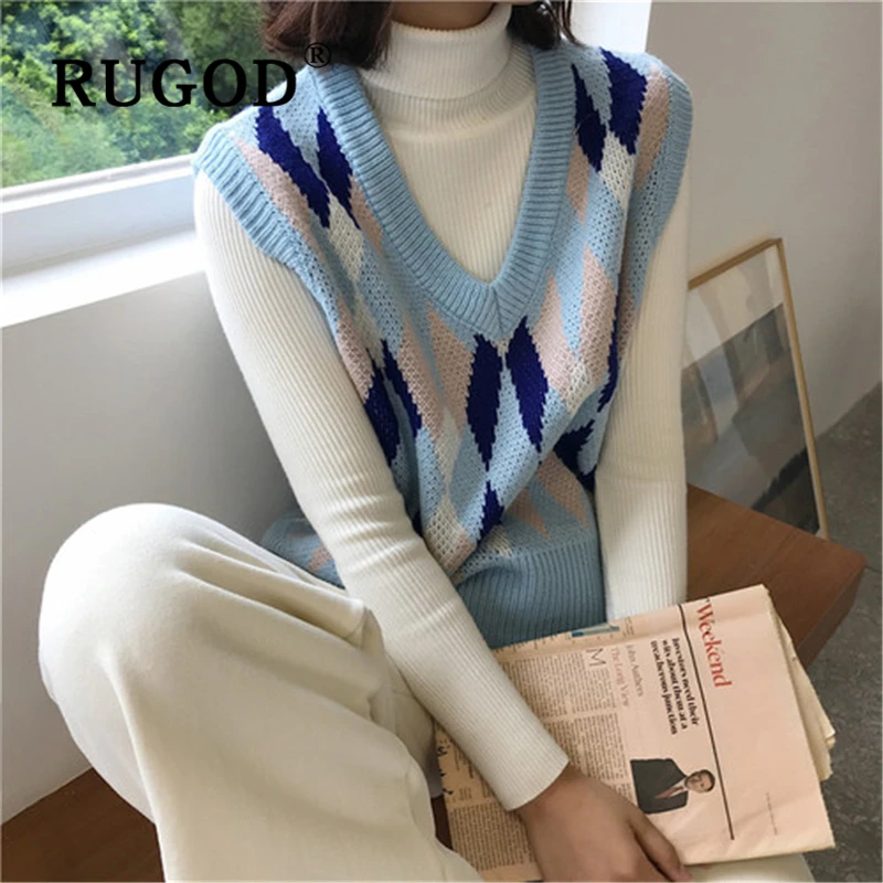 RUGOD вязаный женский свитер на бретелях корейский v-образный вырез без рукавов auturm