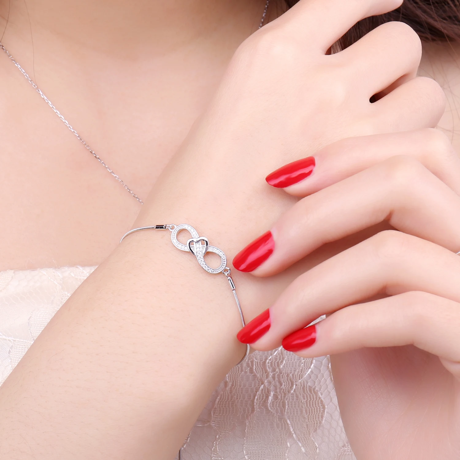 JewelryPalace бесконечность сердце 0.1ct кубический цирконий регулируемый браслет