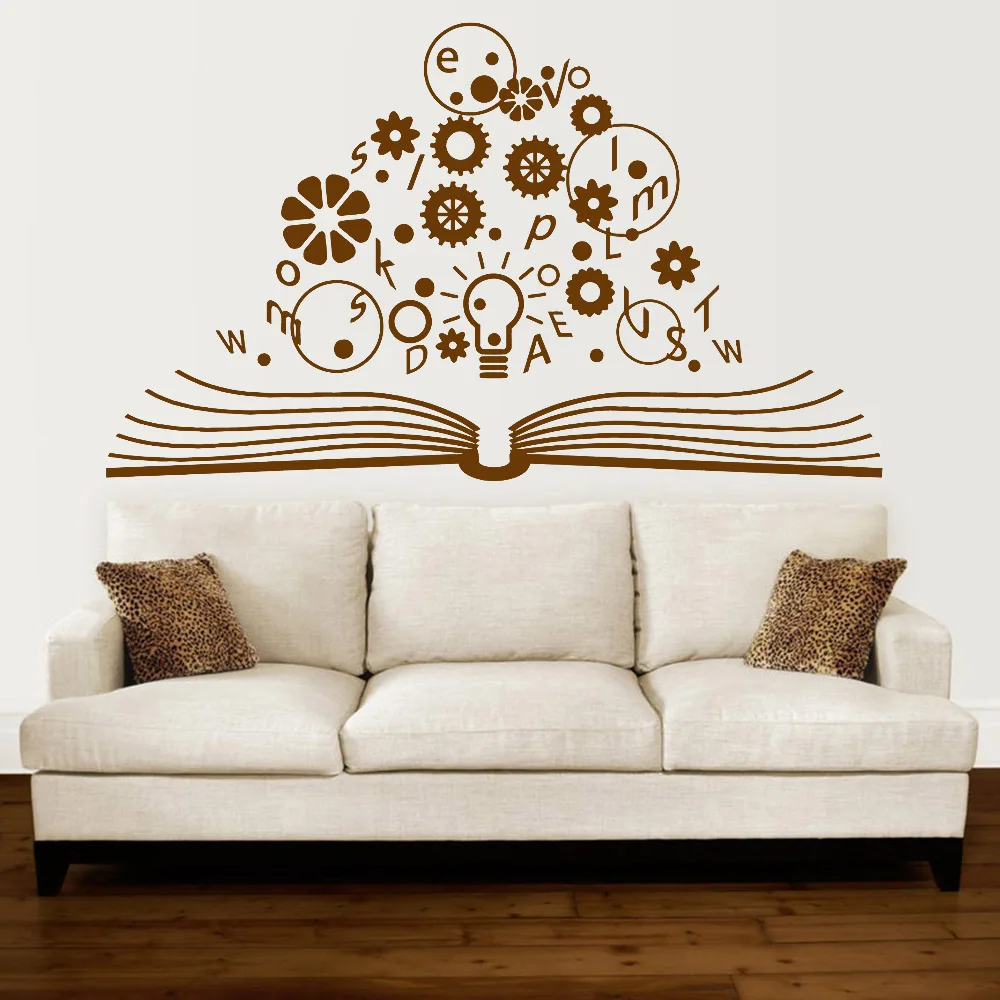 Школьная виниловая наклейка на стену с изображением мозга и науки открытая книга