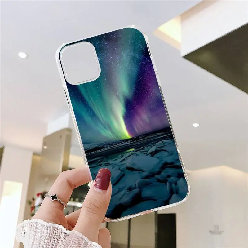 

Beautiful Aurora Phone Case Transparent soft For iphone 5 5s 5c se 6 6s 7 8 11 12 plus mini x xs xr pro max