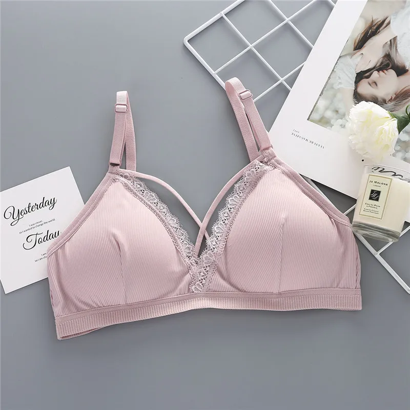 New ice silk thread wrapped chest, sexy lace beauty back no steel ring bra adjustable shoulder strap