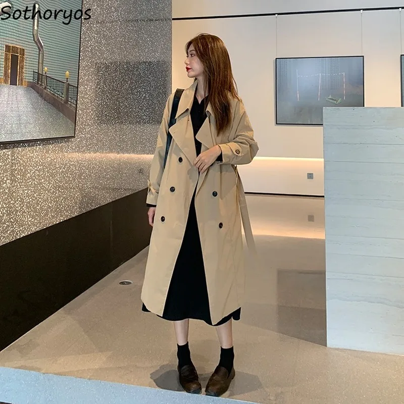 

Solid Women Trench Thin Spring New British Style Fashion Chic All-match Ulzzang Design Daily Leisure Elegant Ins High Quality