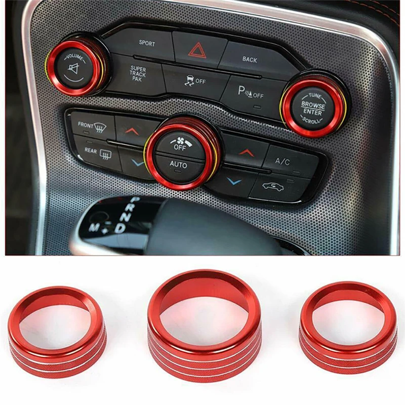 

3Pcs/Set Air Conditioning Knob Circle AC Knob Cover Air Outlet Switch Button Decoration for Dodge Durango Challenger 2015-2020