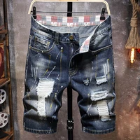 2021 summer new mens graffiti ripped denim shorts personality fashion retro slim hole short jeans male brand clothes