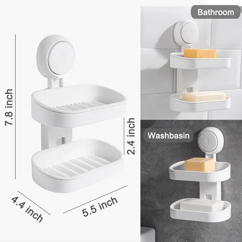 Double-Layer Soap Dish Suction Cup Shower Rack Powerful Bathroom Box No Perforation Drainage Design | Дом и сад
