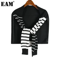 eam women keep warm black striped knitting irregular scarf new long personality fashion tide autumn winter 2021 1de3343