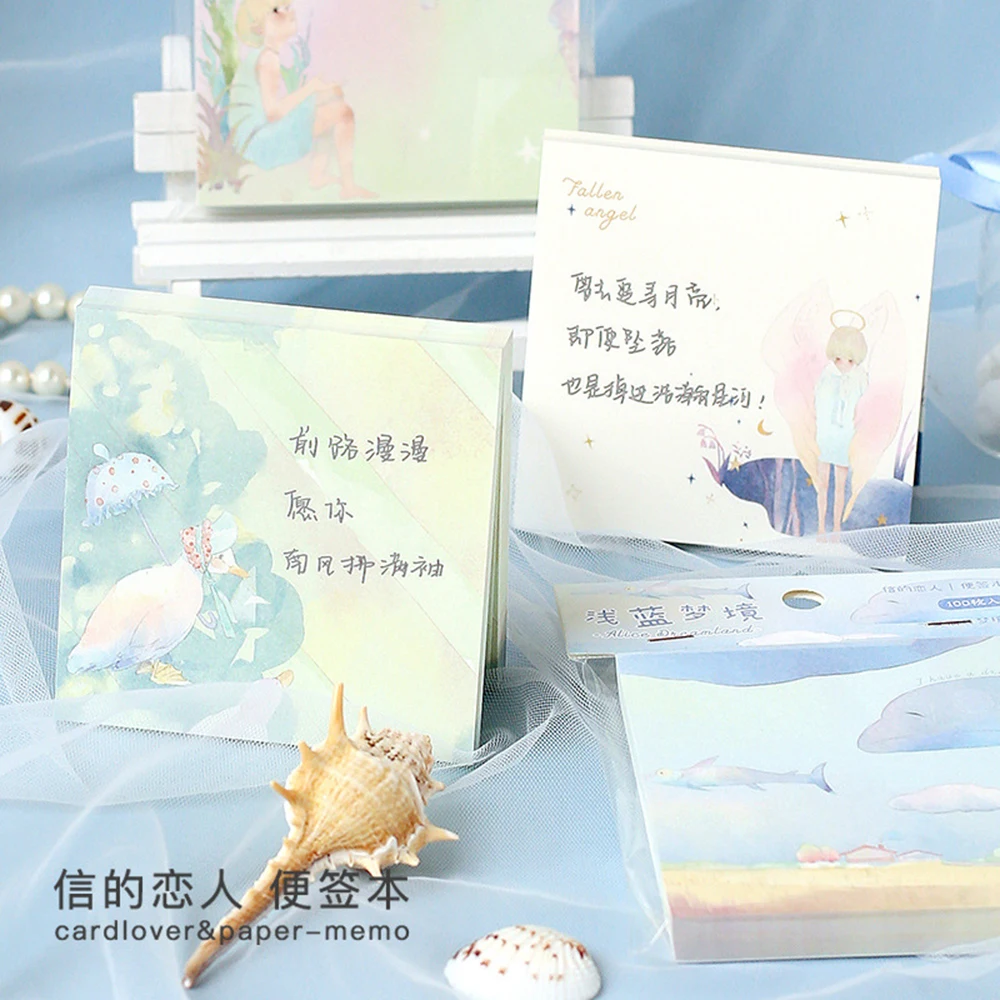 

100 Sheets Alice Dreamland Series Memo Pad Material Paper Message Notepad Diary Decoration Memo Sheets