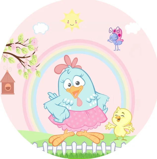 Lottie Dottie Chicken Cover Backdrop Girls Birthday Party Decor Baby Shower Backdrop Circle Round Backdrop Elastic Polyester