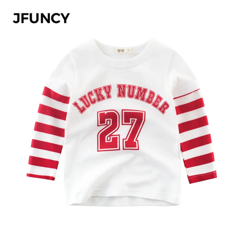 

JFUNCY Spring Autumn Cotton Boys Baby T-Shirts New Children's Clothing Splicing Striped Long Sleeve Tops Fashion Loose T-Shirt
