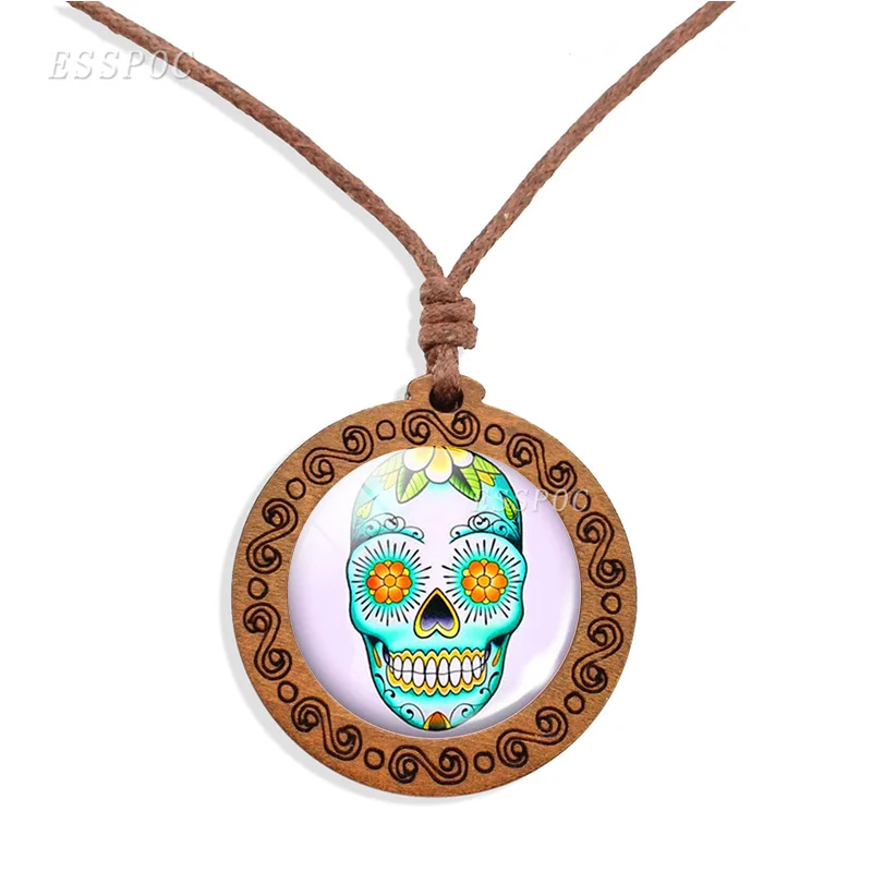 Деревянное ожерелье Suger с подвеской в виде черепа из стекла кабошона ювелирные