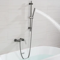 gun grey bathtub shower faucets set soild brass bathroom rotating hot cold taps mixer with handheld type wall mounted brushed
