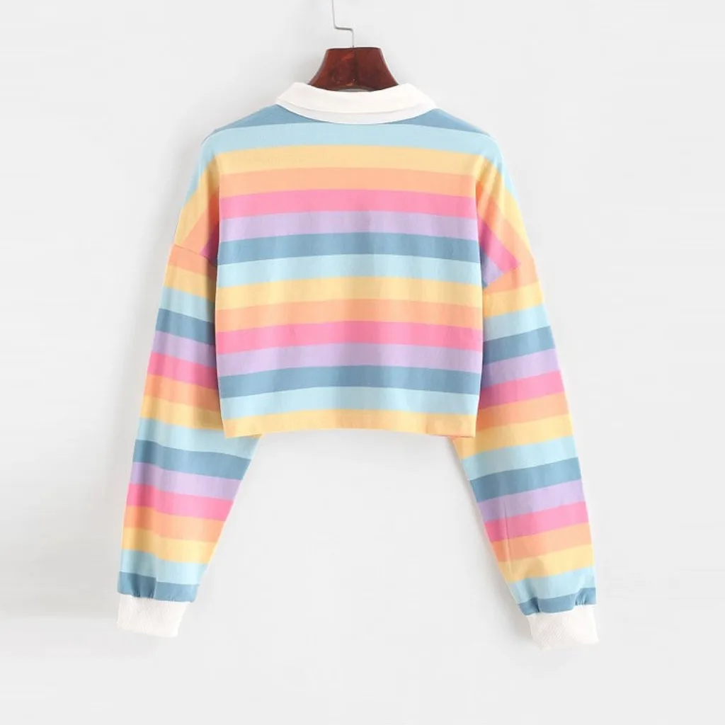 Womens Color Stripe Button Long Sleeve Pullover Hoodies Sweatshirt Tops Blouse Las Mujeres Sweetshirts Спортивный Костюм Женск
