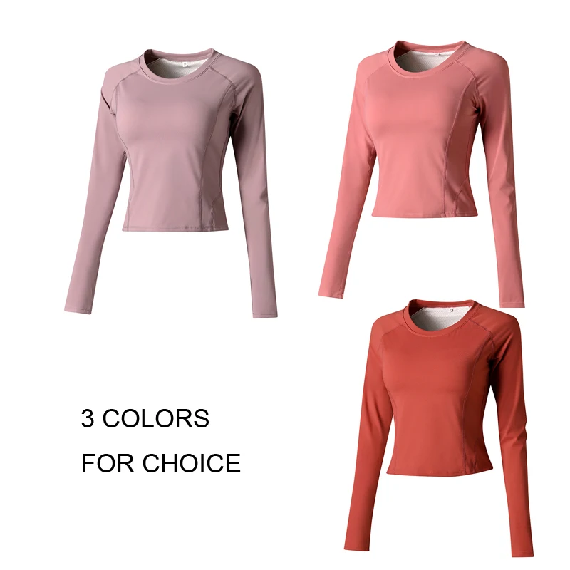 

Women Sport Tee Shirt Long Sleeves Mesh Patchwork T-shirts Daily Running Yoga Crop Tops