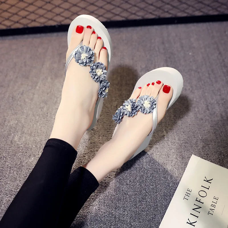 

embroidered high slope with slippers thick bottom muffin SHOES NEW