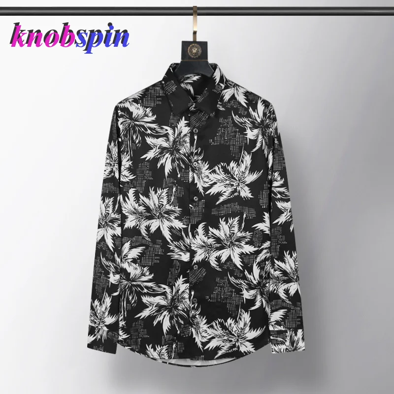 

Брендовые хлопковые мужские рубашки, роскошные шелковые тканевые повседневные мужские классические рубашки с длинным рукавом, Модные прит...