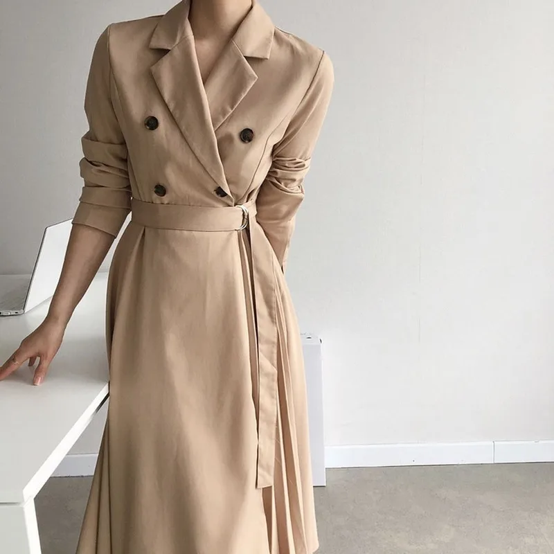 

2021 Spring and Summer Korean Casual Loose Double-breasted Women's Dress Elegant Commuter OL Wind Belt Women's Dress