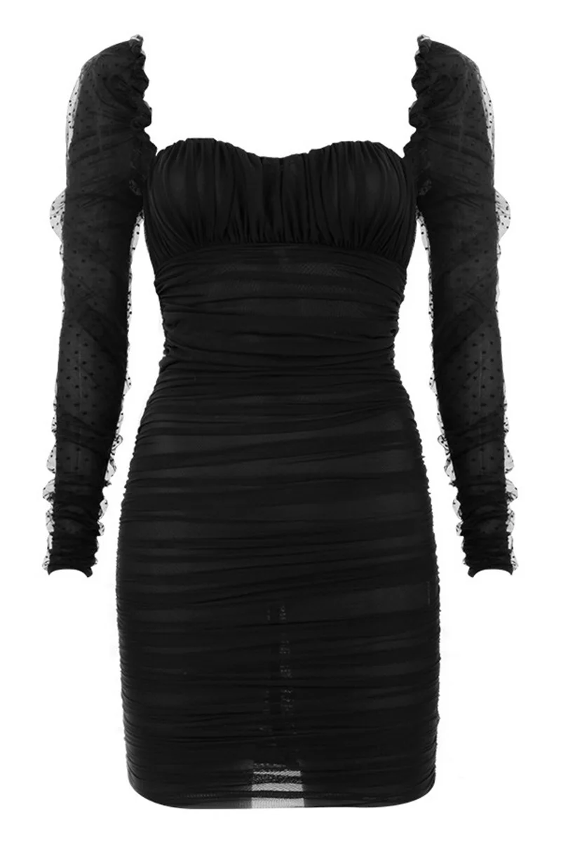 

Fall 20 Australian Fashion celebrity temperament sexy wrap chest square neck bubble sleeve slim bag hip nightclub Party Mini
