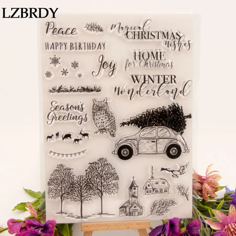 Рождество день рождения зимние буквы автомобильный домик прозрачные штампы для