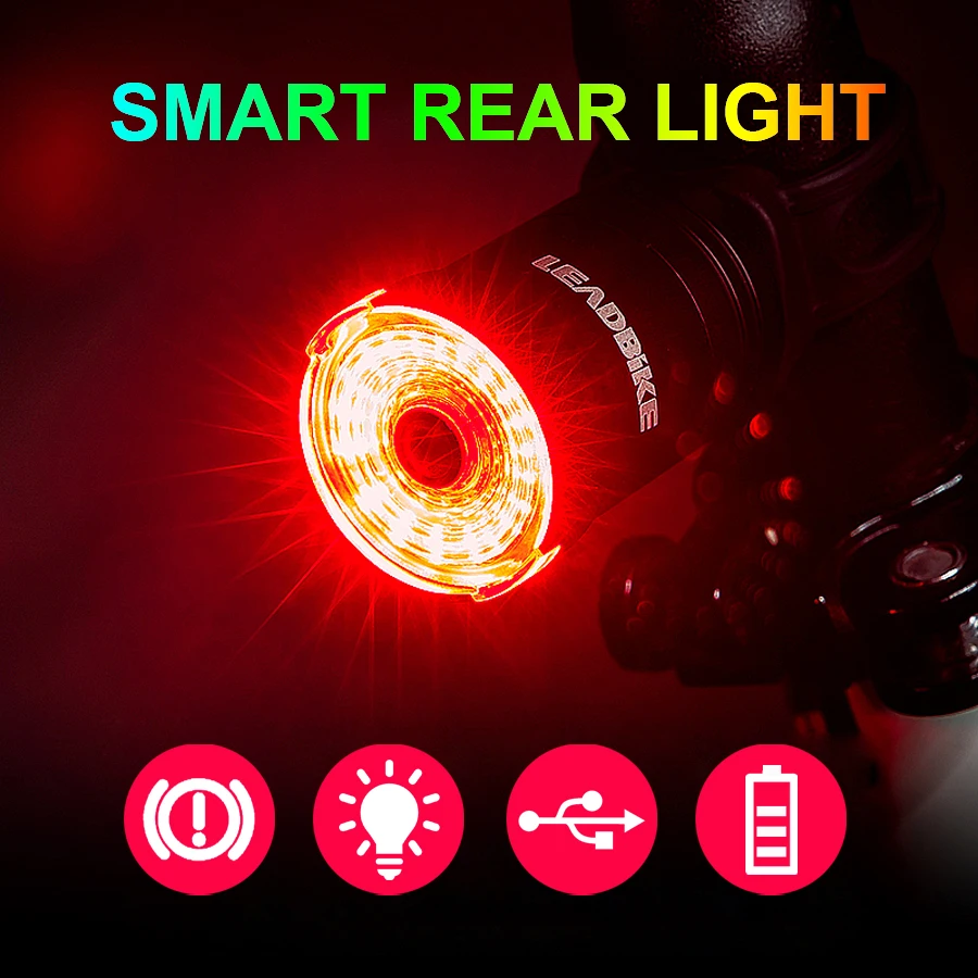 NEWBOLER умный LED Велосипедный задний фонарь USB аккумуляторная велосипед Задние