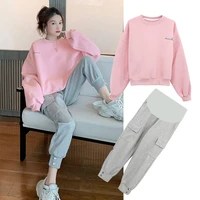 297 2021 autumn korean fashion maternity clothing sets sports casual hoodies pants suits clothes for pregnant women pregnancy