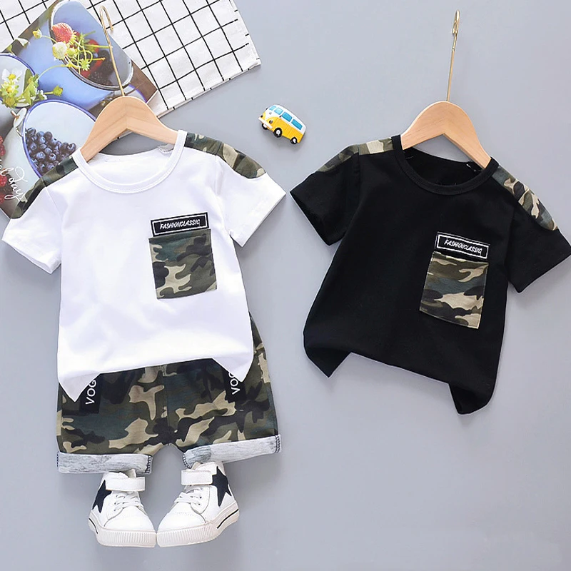 Детская камуфляжная одежда спортивный детский хлопковый комплект с шортами