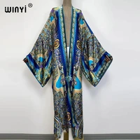 kimono dress kaftan bikini cover up swimwear america women clothes coat african floral printed front open traf robe muslim