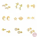 Aide 925 Циркон в форме сердца с рисунком Луна, звезды серьги-гвоздики 