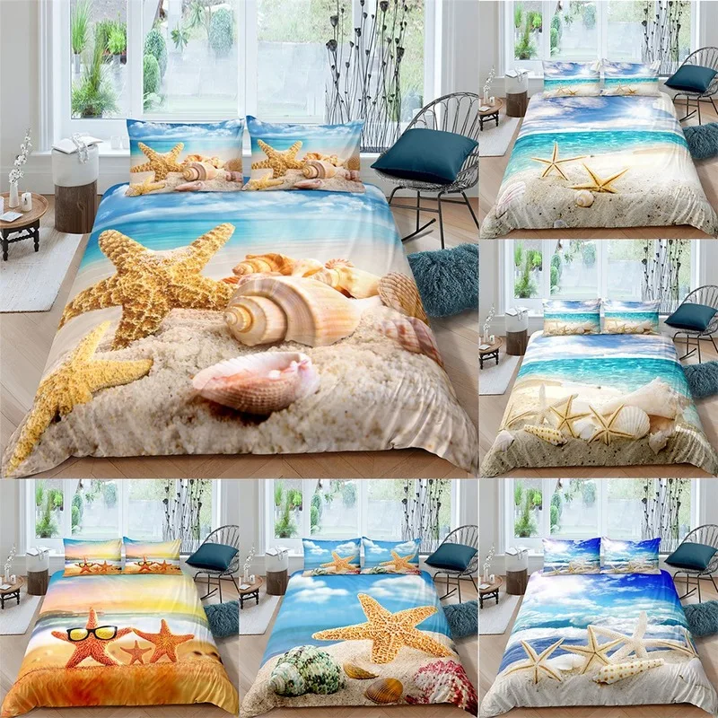 

3D Beach Digital Printing 2/3 Pieces/Set Duvet Cover Pillowcase Soft Comforter Bedding Single Twin Double Full Queen King Size