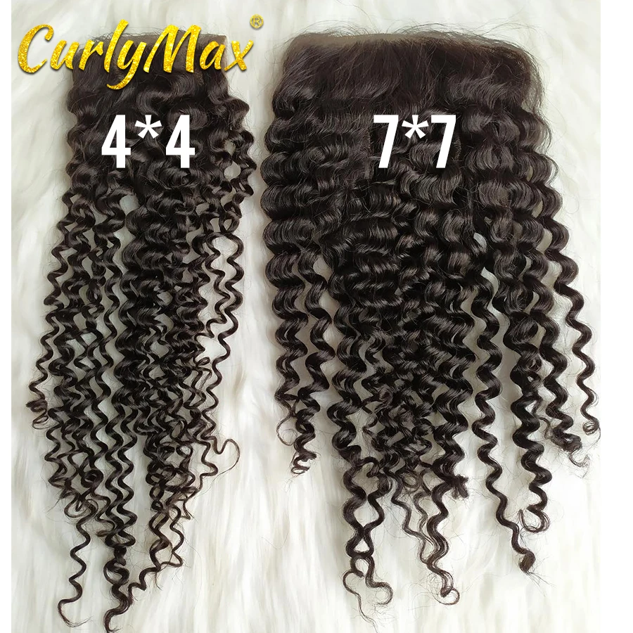 Кудрявые волосы Max глубокая волна 7x7 кружевное закрытие бразильские человеческие