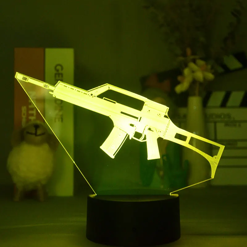 

Smart Phone Control Gun Model 3D Night Light Plug In Room Decoration Teenager Lamparas Switch Atmosphere Leds Young Desk Decor
