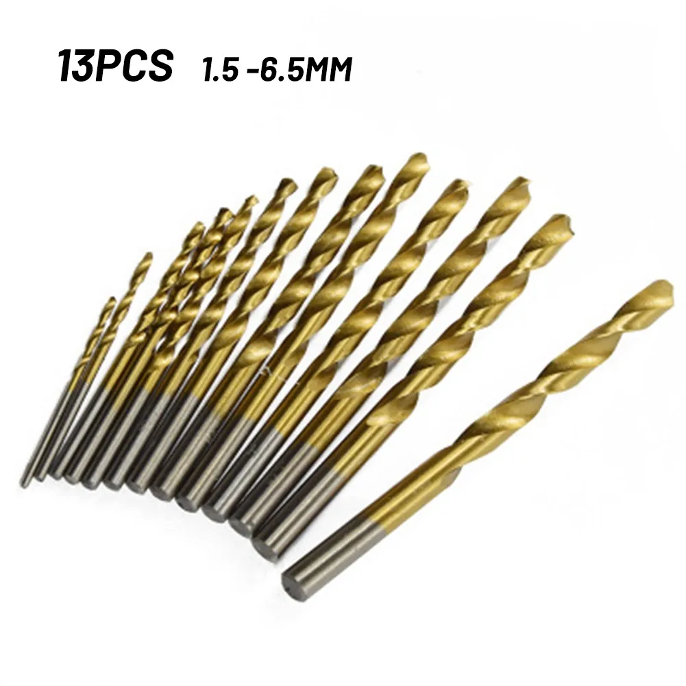 

13 Sets Of Titanium-plated High-speed Steel Round Shank Drill Bits 1.5mm-6.5mm Drill For Aluminum Copper 4.5mm 6mm