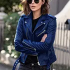 Женская куртка из искусственной кожи, осенняя новая приталенная куртка на молнии с длинным рукавом, осенняя короткая куртка, однотонные женские мотоциклетные байкерские куртки с лацканами, 2021