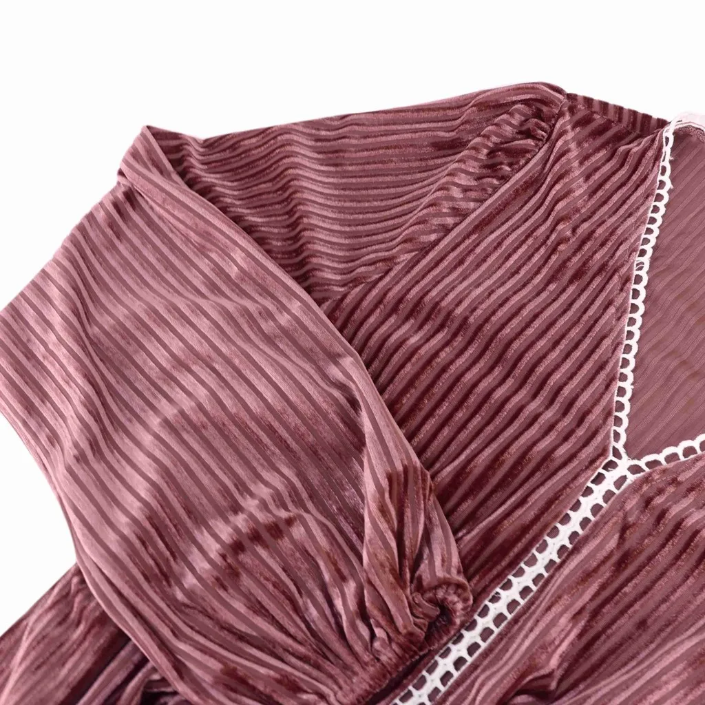 Женское винтажное платье с V-образным вырезом однотонное Свободное длинными