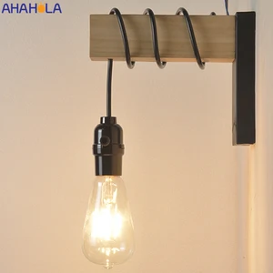 Современная настенная лампа из железа и дерева, Светодиодная лампа E27 в стиле индастриал для спальни, винтажная настенная лампа с выключателем, комнатное бра, настенный светильник