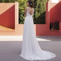 hammah white graceful chiffon backless appliques long a line sleeveless v neck wedding dress formal occasion robe de mariage