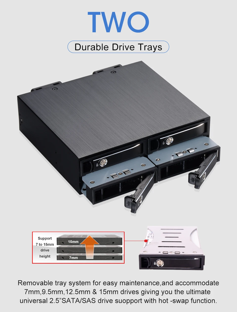 Uneatop 2," Алюминиевый SATA/SAS SSD/HDD мобильный стеллаж съемный чехол для задней панели для 5,25" отсека устройств