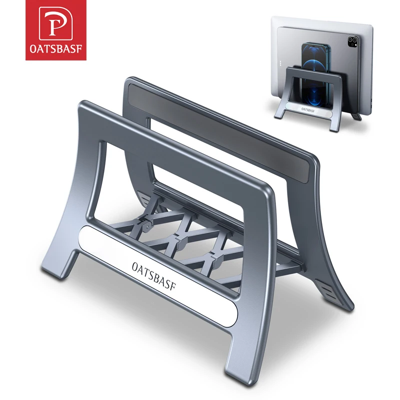 

Oatsbasf 3 in 1 Vertical Laptop Stand Holder For MacBook Pro Tablet Phone iPad Aluminum Foldable Notebook Stand Gravity Bracket