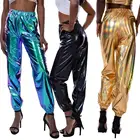 Брюки женские с голографическим принтом, блестящие свободные штаны с высокой талией, металлик, для танцев, выступлений, в стиле хип-хоп, уличная одежда, джоггеры