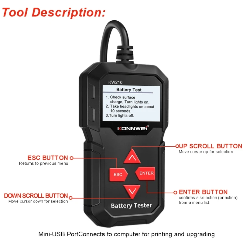 

KW210 Car Battery Tester Auto Battery Test and Analyzer for Battery Life, Voltage, Resistance and Deep Cycle Battery Car 28GF
