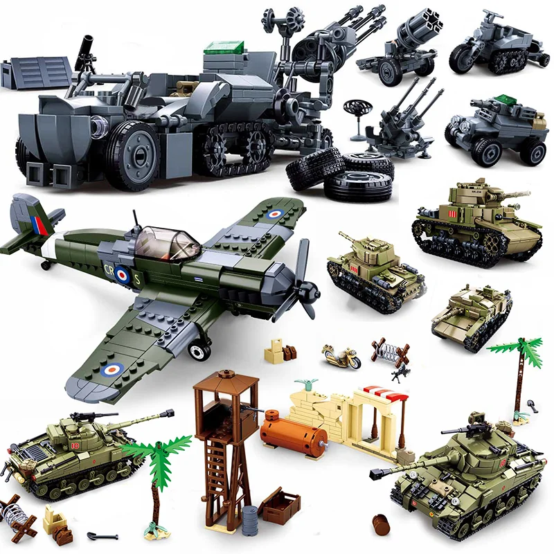 

Sluban WW2 Military Technique Vehicle Machine Creator Armored Army Tank Aircrafts Model Building Blocks Bricks Sets Toys Gifts