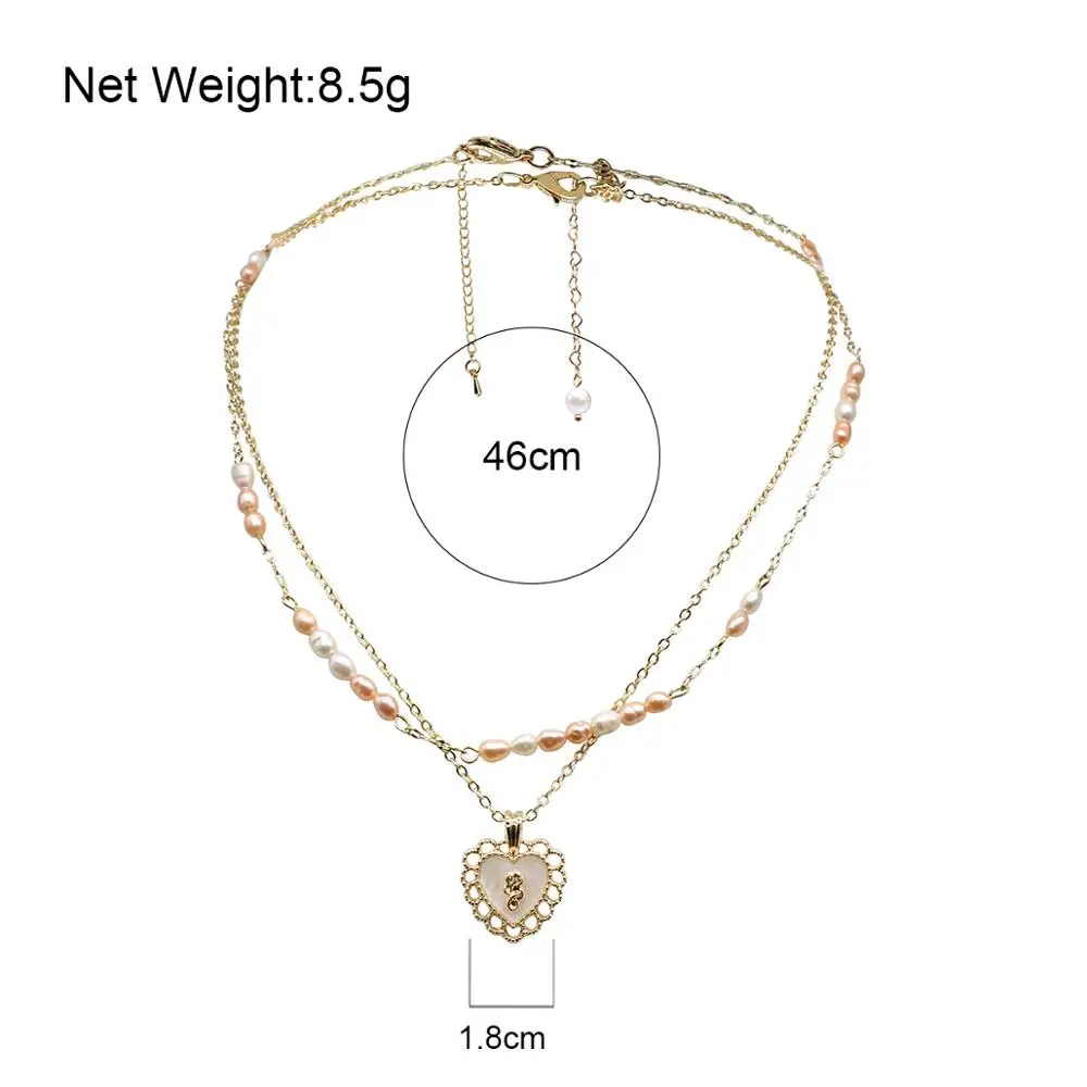 

Lifefontier Elegant Natural Pearl Pendant Heart Necklace for Women Fashion Copper Alloy Chain Multilayer Choker Jewelry Gifts