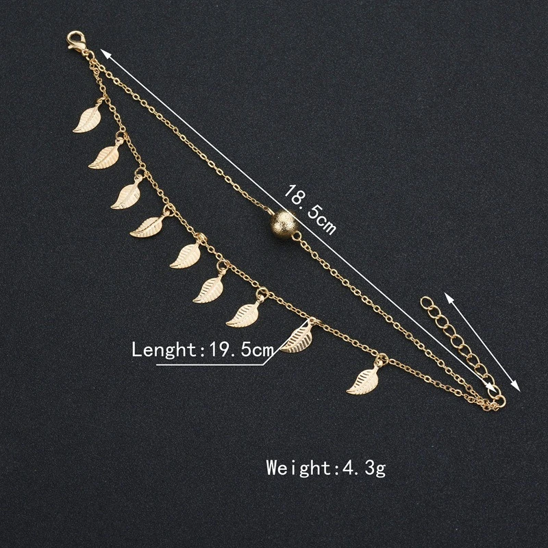 New Footwear Summer Cool Round Beads Small Leaves Tassels Double-layered Pendant Anklets For Women Girls Leg Chain Gift Jewelry | Украшения
