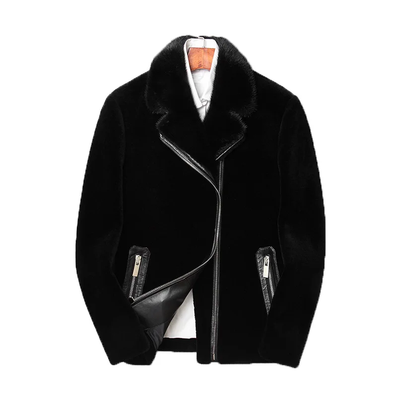 

High Quality Men Real Fur Jacket New Fashion With Mink Fur Short Coat Casual Pocket Zipper Male Wool Outerwear Plus Size